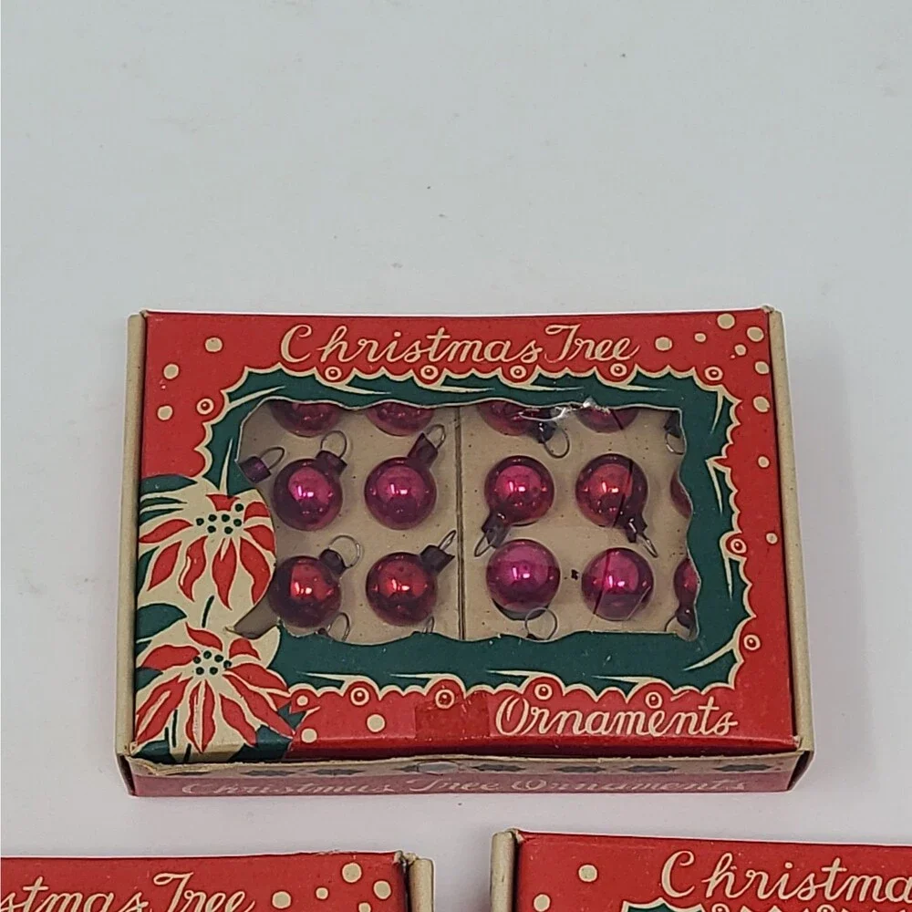 72 VTG Mercury Glass Mini Feather Tree Christmas Ball Ornaments in Box JAPAN